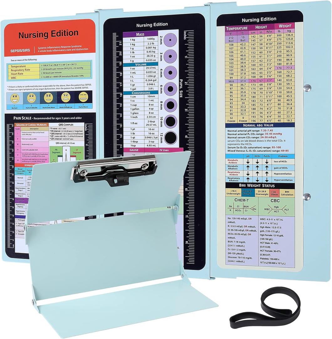 Nursing Clipboard Foldable Pocket Size-Nursing Edition Cheat Sheets Aluminum 3 Layers Foldable Clipboard Nursing Nurse Clipboard Foldable fits in Nurses Doctors(Mint)