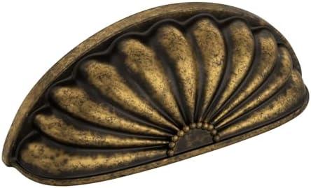 goldenwarm 12 Pack Vintage Brass Cabinet Handles Drawer Pulls Finger Edge Pull for Half Moon Cup Luxury Hardware 3" Hole Center Brushed Brass Knobs