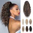 REECHO 14" Ponytail Extension, Claw Clip Ponytail Extension Fake Pony Tails Soft Wavy Multi Layered Clip in Hair Extensions Synthetic Hairpiece for Women HP002 - Chocolate Brown with Highlights