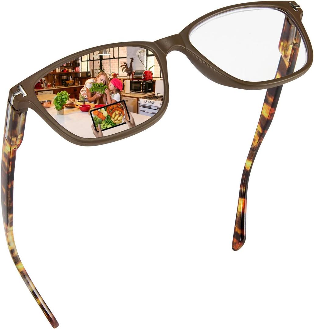 Progressive Reading Glasses Men Women Photochromic Multifocal Glasses Blue Light Blocking UV400 No-Line Spring Hinge (Multifocus Brown)