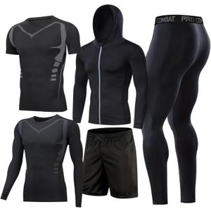 BOOMCOOL 5PCS Gym Clothes for Men Workout Sets (Black, XL)