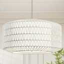 AyshwillDec 23 inch White 5 Light Rattan Light Fixture Woven Pendant Lights Rattan Farmhouse Chandeliers Fabric Shade Boho Chandelier for Dinning Room Kitchen
