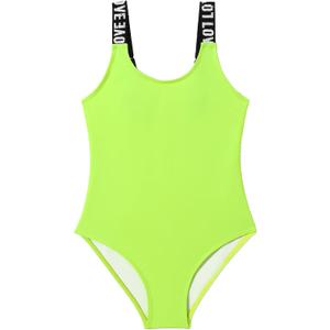 SERENYOU Girl's Swimsuit One Piece Swimwear Quick Dry Bathing Suit with Adjustable Shoulder Straps Yellow 9-10 Years