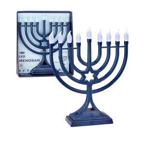 LED Electric Blue Hanukkah Menorah with Special Effects - Battery/USB Powered, Star of David, 4 Lighting/Blinking Modes, Large LED Bulbs, Chanukah Traditional Electric Menorahs - Navy blue.
