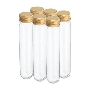 PATIKIL 80ml Plastic Test Tubes with Screw Caps, 6Pcs 156x30mm Tubes for Scientific Party Decoration Candy Bead Storage Bath Salt Lab Use, Gold Tone