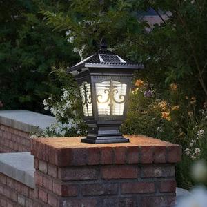 LED Solar Post Cap Lamp, IP65 Waterproof Post Light Outdoor Remote Control Dimmable Pillar Lights Aluminum Outdoor Column Light, 17.3" X 9.8" Pillar Pedestal Lantern for Garden Fence