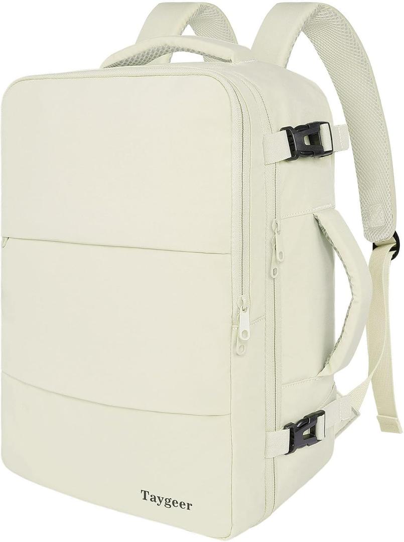 Taygeer Large Travel Backpack, 17 inch Laptop Backpack for Women, Airline Approved Personal Item Mochila, 40l Lightweight Luggage Carryon Work Bag for friend and Ladies Business Travel Hiking, Beige