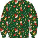 Mens Ugly Christmas Sweater Novelty 3D Graphic Long Sleeve Junior Xmas Sweatshirt Size S-3XL (Green, S)
