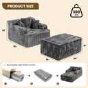 Chaise Lounge Chair Indoor,Boneless Chair with Ottoman,Comfy Reading Chair for Adults,Small Sofa Bed Couch for Living Room,Single Sleeper Chair Bed,Grey, Single Size