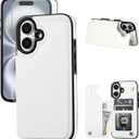 Wallet Case Compatible with iPhone 16 6.1", Slim Protective Case with Card Holder,Premium PU Leather Kickstand Card Slots Case with Double Magnetic Clasp-White