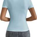 SOLY HUX Women's Cowl Neck Ruched Short Sleeve T Shirt Summer Solid Tee Tops (Blue, L)