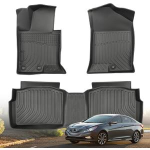 Floor Mats for 2011-2014 Hyundai Sonata & 2015 Hyundai Sonata Hybrid (no for Gas), Custom Fit All-Weather Rubber Car Liners, High Edges Anti-Slip TPE Mats, Front & 2nd Row