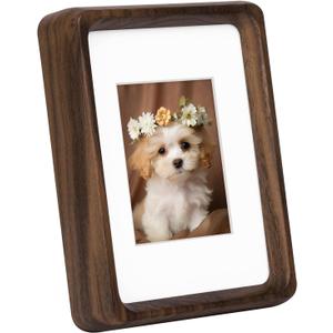 Wooden Small Picture Frames 3.5x5 inch, with Mat to fit Photo 5x7cm, Natural Walnut Wood 5x3.5 inch Photo Frames, Home Decor Tabletop Mini Photo Picture Frame (Walnut)