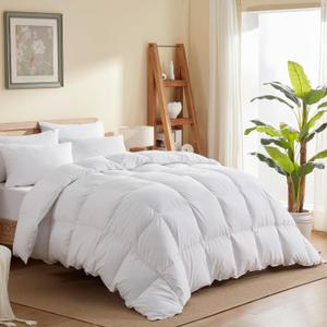 Three Geese Luxury Down Comforter Cal King Size, All-Season Duvet Insert 108x98 Inch with 100% Cotton Cover, Medium Warmth & High Fill Power, 79 Oz White Hotel Collection Comforter