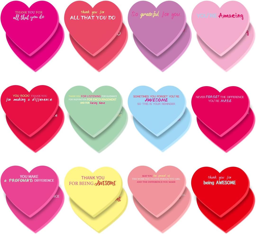 LOMIMOS 24 Pcs Valentine's Day Sticky Notes,3x2.8 Inch Mini Heart Self-Stick Notepads Colorful Sticky Pad for Valentine's Day Gifts Home School Office Supplies