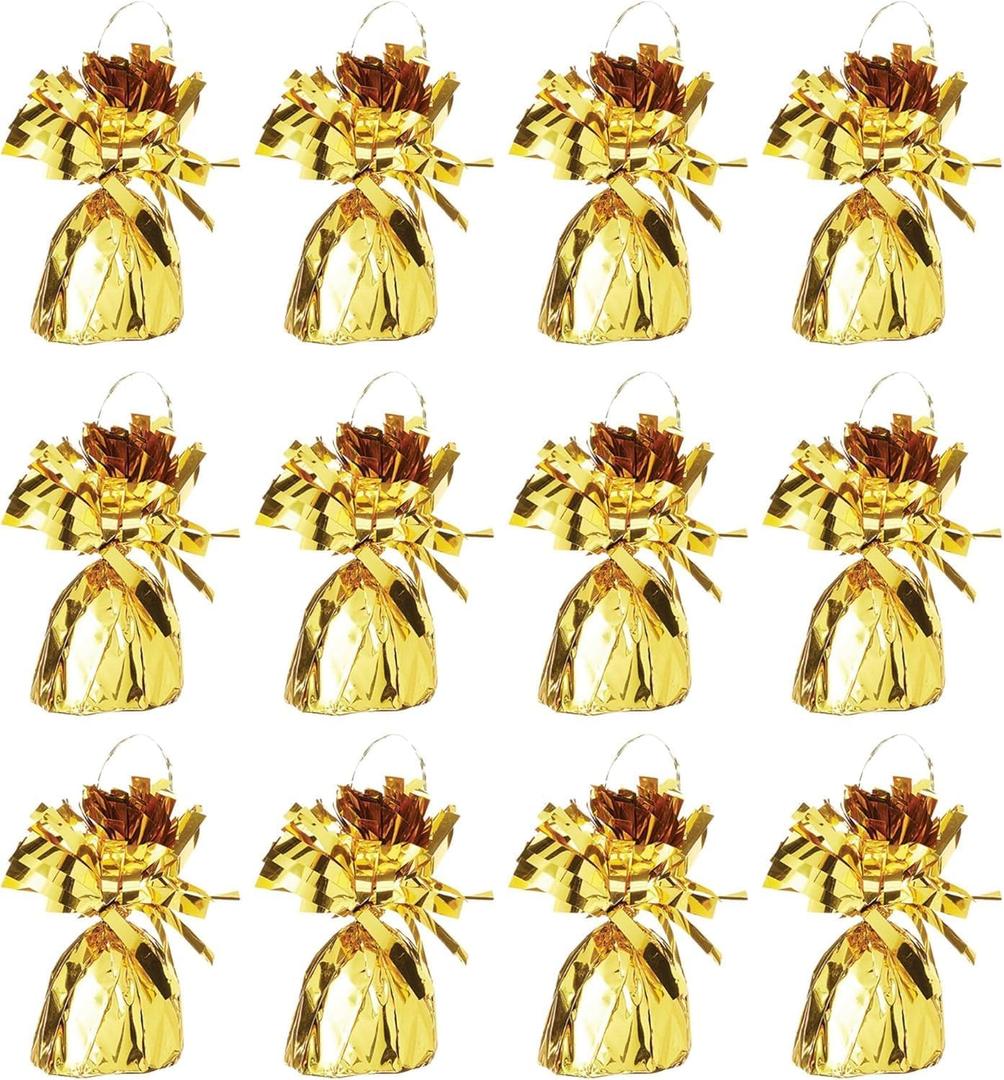 ROYALHOUSE Metallic Plastic Wrapped Balloon Weights for Party Decorations, 12 Pcs (Gold)