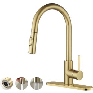 Havin Gold Kitchen Faucet with Pull Down Sprayer, High Arc Stainless Steel Material, with cUPC Ceramic Cartridge,with 10" Deck Plate,Fit for 1 or 3 Holes Kitchen Sink or Laundry Sink,Brushed Gold
