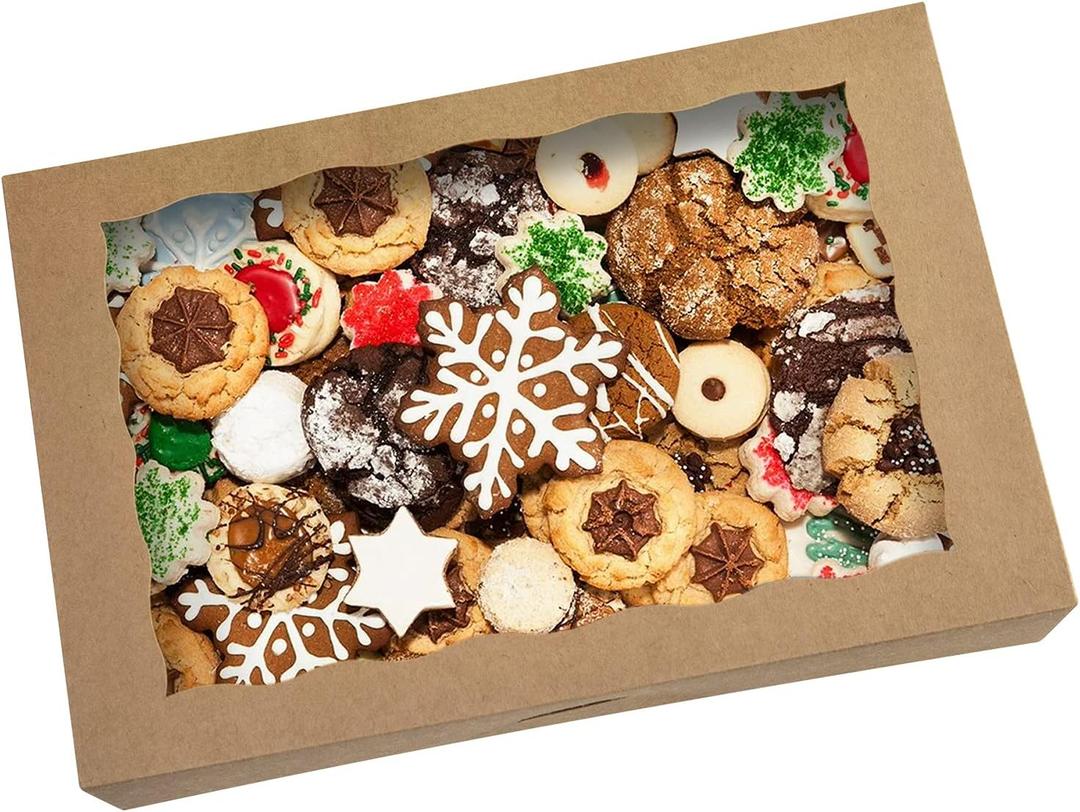 ONE MORE 15-Pack Brown Pastry Box12x8x2.5inch,Large Bakery Cookie Box for Donuts,Muffins with Window Lid - Auto-Pop up Paper Box Doughnut Cardboard Chocolate Strawberries Treat Boxes,Pack of 15