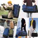 86L 30 Folding Duffle Backpack with 2 Wheels,Travel Bag with Separate Shoe Compartment,Navy Blue