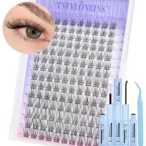 TNFVLONEINS Lash Clusters Kit Natural Eyelash Extension Kit Wispy Lash Extension Kit Soft Cluster Eyelash Extensions Individual Lashes Kit DIY Eyelash Clusters Kit with Bond and Seal and Tweezers