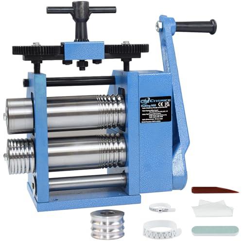 CTISMICE Rolling Mill, 3 in 1 Light Duty Roller Machine with Hand Crank for Pressing Gold Silver Copper Metal into Jewelry Sheets, Square and Half Round Wire of Various Sizes