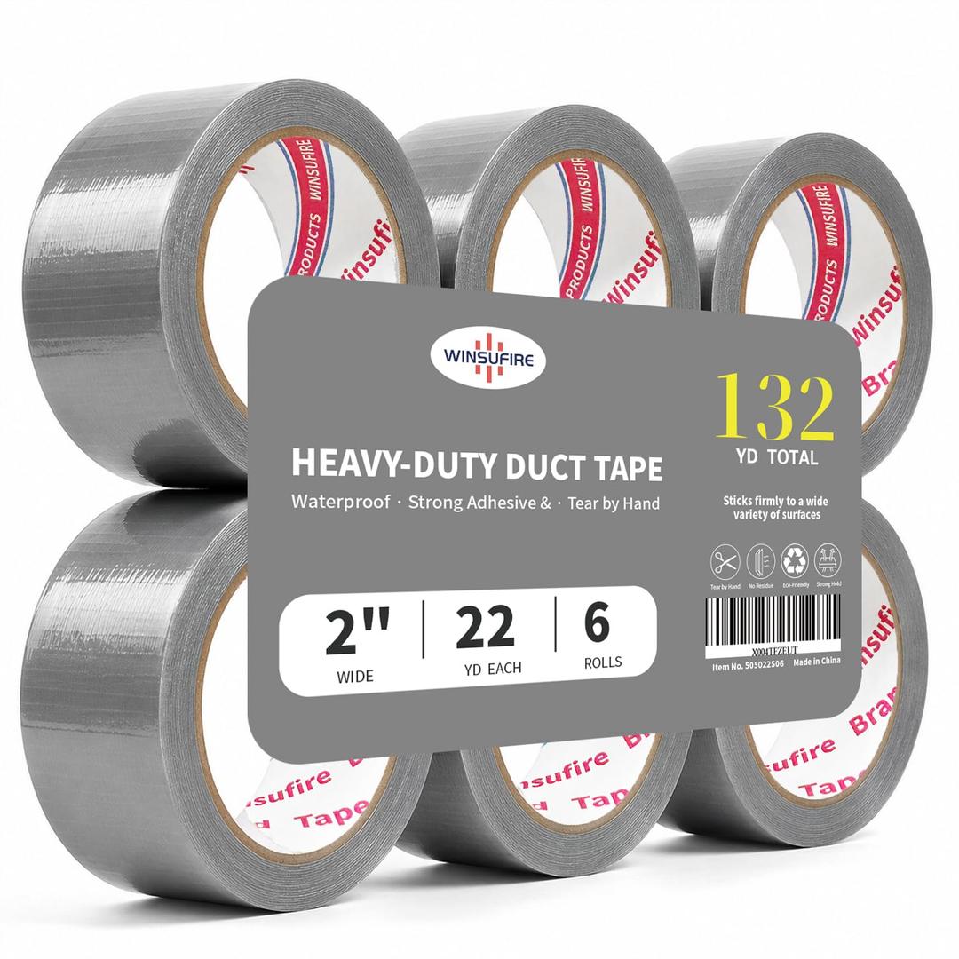 Duct Tape Heavy Duty, Heavy Object Packaging, and Home Repairing,Strong Adhesive Duct Tape for Indoor Outdoor Repairs, 2-inch by 22-Yard, 6-Roll,Total 132 Yards (Silver)