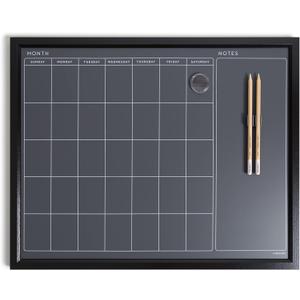 U Brands Magnetic Chalk Calendar Board, 16" x 20", Black Wood Style Frame, Premium Surface, Includes Chalk Pencils, Magnet