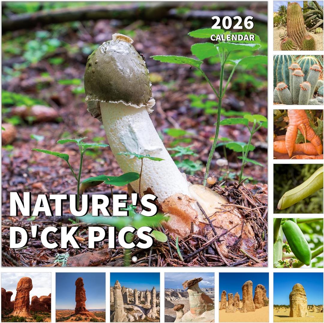 4 x 2026 Wall Calendar, 2026 Funny Calendar, Nature's D'ck Pics Calendar, 12 Months from Jan 2026 - Dec 2026, 12" x 24" Open, Thick Paper, Moon Phases, Holidays, Perfect Gag Gifts, White Elephant Gifts