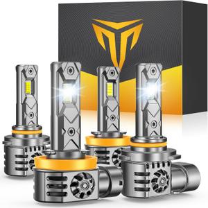 H11/H9/H8 9005/HB3 LED Light Bulb Combo, 100000LM 1200% Brighter 1:1 Mini Size 6500K H11 9005 High&Low Bulbs, 10 Year Extend Lifespan, Quick Install, Turn Signal Light Assemblies Pack of 4