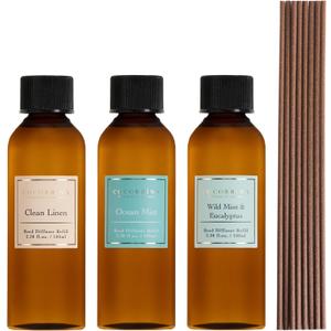 COCORRNA Reed Diffuser Refill Set, 10.2oz Scented Oil Refill 3 Pack, Clean Linen, Ocean Mist, Eucalyptus & Moss, Long Lasting Oil Diffuser Refill with 18 Sticks for Bathroom & Bedroom