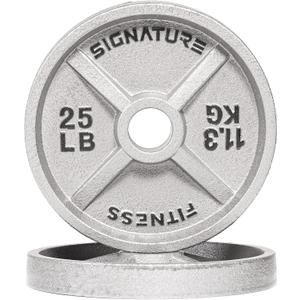 Signature Fitness Deep Dish 2-Inch Olympic Cast Iron Weight Plates with E-Coating (Gray), 25 LB