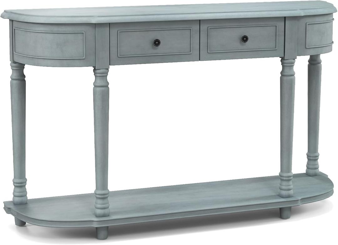 Vintage Console Table with Storage, Wooden Entry Table with 2 Drawers, Open Shelf, Solid Wood Legs, Retro, Classic Long Narrow Sofa Table for Entryway, Living Room, Hallway, Blue,
JV11262BL