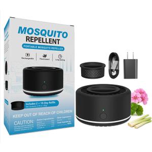 Virine Mosquito Repeller with Adapter, Portable Mosquito Repellent Device with 2 Refills, Fan-Powered Diffusion, USB-C Rechargeable for Patio, Camping, Backyard and Outdoor Use