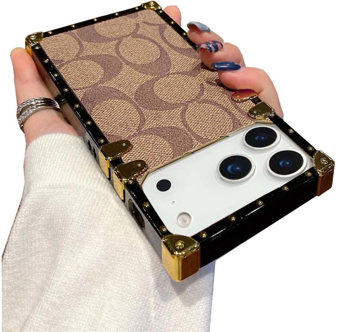 Compatible with iPhone 17 Pro Max Case,Luxury Classic Elegant Soft TPU & PU Leather Bumper Shockproof Protective Cover Phone Case for iPhone 17 Pro Max for Women Men Khaki