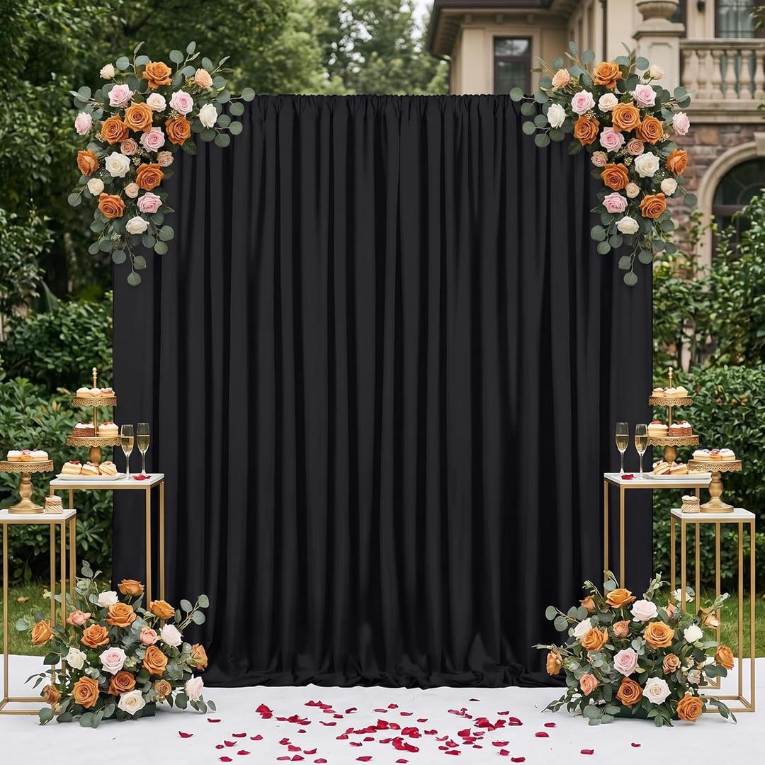 Black Backdrop Curtains 2 Panels 5ft x 8ft Polyester Photo Backdrop Drapes for Wedding Party Stage Birthday Decorations
