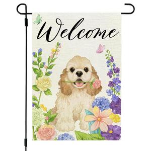 Spring Summer Dog Flowers Garden Flag 12x18 Double Sided Flower Seasonal Sign Small Farmhouse Yard Outdoor Decoration Pack Of 4