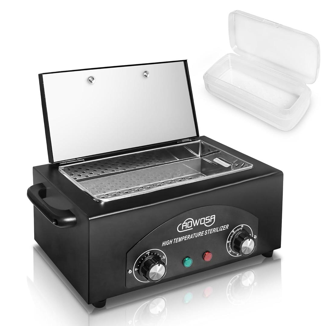 High Temperature Metal Tool Cleaning Box, 2L Dry Heat Cabinet Beauty Hair Nail Metal Tool Cleaning for Manicure Pedicure Barber, with 0-60 Min Timer & 50-220 Temp Settings, Plastic Sterilization Tray (Black)