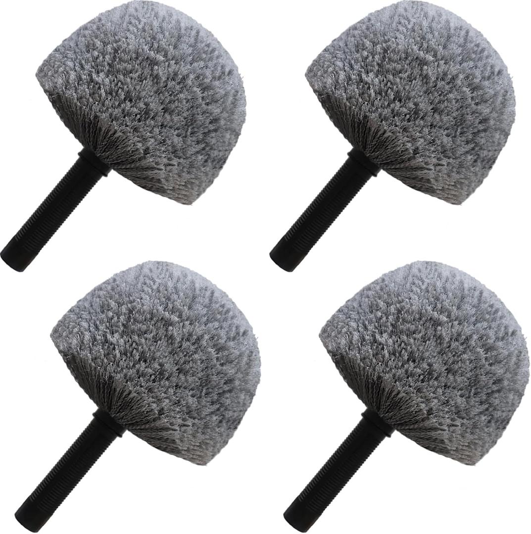 4Pack Grey Twist-On Cobweb Duster Head Brush - Fits Standard 3/4 inch Threaded Poles, Attachment Spider Web Duster Brush for Outdoor & Indoor Cleaning