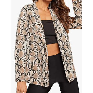 Womens Snakeskin Print Loose Blazer Long Sleeve Open Front Office Lapel Cardigan OL Suit Jacket Coat,  Snakeskin, Large