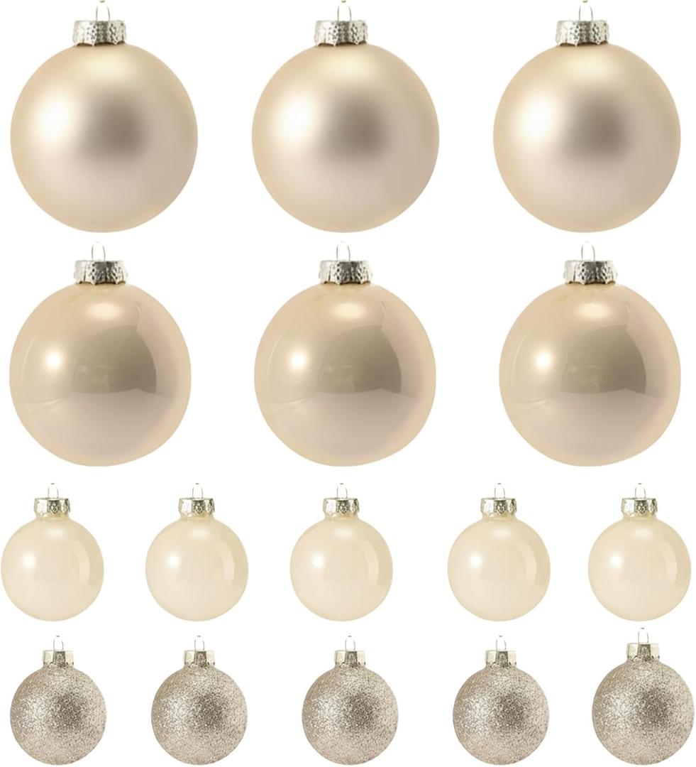 Vicenpal 16 Pcs Champagne Glass Christmas Balls Ornaments Set Glass Christmas Tree Decoration Xmas Tree Hanging Bulbs Ornaments for Xmas Home Decor Party