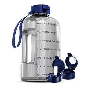 AQUAFIT 128 oz Water Bottle with Time Marker - Straw & Chug Lid - BPA Free 1 Gallon Gym Water Bottle with Handle - Big Gallon Jug (Clarity, 128 Ounces)