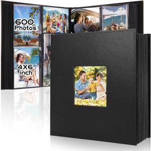 Colemoly Leather Photo Album 4x6 600 Photos Large Capacity Albums Holds 600 Horizontal and Vertical Pictures for Wedding, Graduation, Record Memories(Black, 600 Pockets)