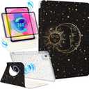 Shorogyt for iPad Air 11 Inch Case M3 2025&M2 2024/Air 5th Generation 2022/Air 4th Gen 2020/Pro 11 Inch Case Magnetic Stand for Women - Cute 360 Degree Rotating Covers Girls Pencil Holder,Star Moon