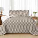 REPRECONF Ultra-Soft Checkered Quilt Set King Size Checkerboard Lightweight Breathable Bed Bedspread All Season Quilted Comforter Reversible 3 Pieces (1 Quilt, 2 Pillow Shams) Khaki