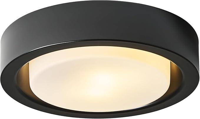 COTULIN Black Flush Mount Ceiling Light,13 Inch Matte Black Ceiling Lighting Fixture,2-Light Modern Round Metal Lamp with White Frosted Glass Shade for Hallway Bedroom Closet Outdoor