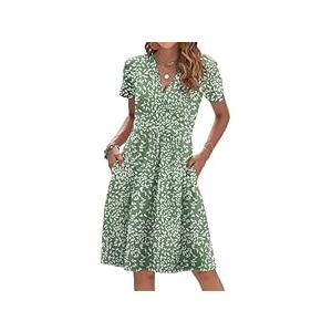AUSELILY Womens Summer Dresses 2026 Short Sleeve V Neck Floral Sundress with Pockets, L