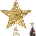6 Inch Christmas Tree Topper Mini Gold Star Small Christmas Tree Star Metal Glitter Xmas Trees Topper for 3 4 ft Trees Pencil Decorations