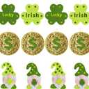 WDS WONDROUS St Patricks Day Ornaments 12-Piece Set, Felt Lucky Shamrock Irish Gnome Gold Coin Decorations with Hanging Strings for Christmas Tree Home Party Spring Decor
