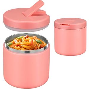 Pawtong 19oz Insulated Vacuum Food Jar with Buckle Lid Wide Mouth Soup Thermo for Hot Food Kids Leakproof Stainless Steel Lunch Container- Pink-1Pack