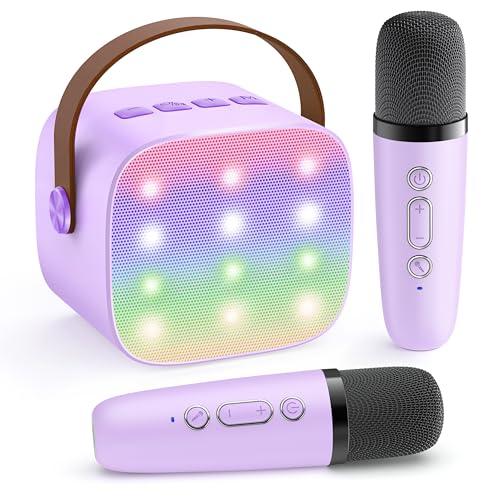 YLL Karaoke Machine for Kids, Portable Mini Speaker with 2 Wireless Microphones, TOP Kids Gifts for Girls Ages 3, 4, 5, 6, 7, 8, 9, 10+ Years Old, 4-12th Birthday Singing Present Toy Party (Purple)